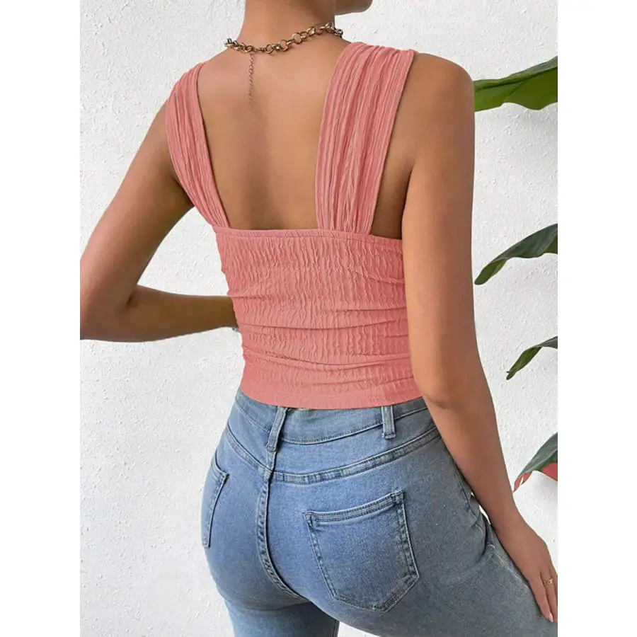 Textured Square Neck Wide Strap Tank