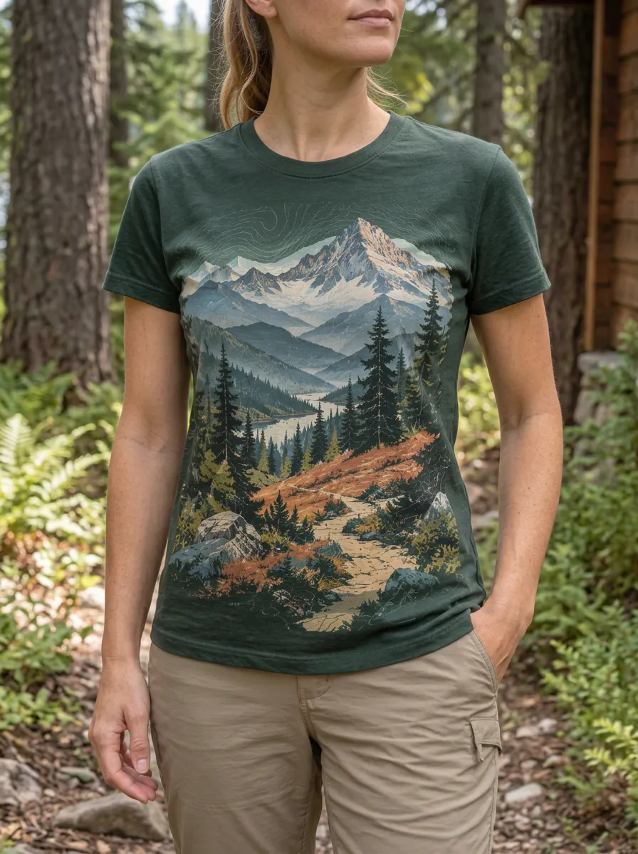 Women's Wilderness Nature Hiking Lover Mountain Forest Crew Neck T-Shirt