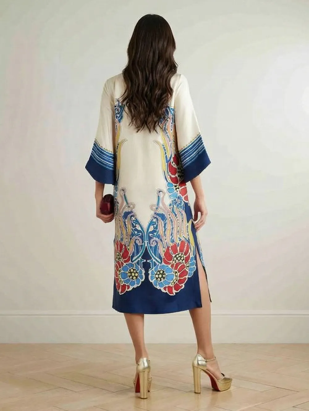 Satin Floral Print Midi Dress