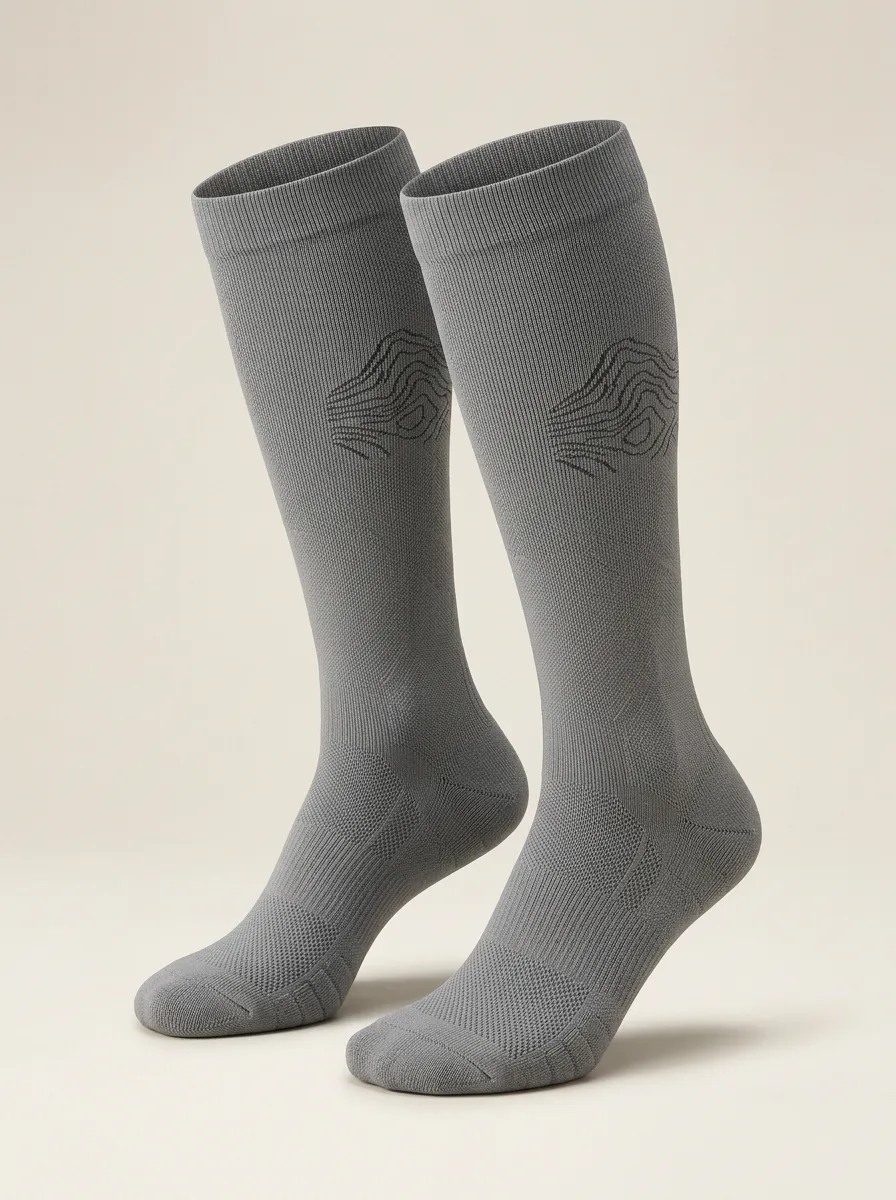 Women's Grey Topographic Print Crew Socks