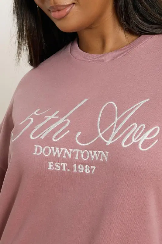Pink '5th Ave' Embroidered Sweatshirt