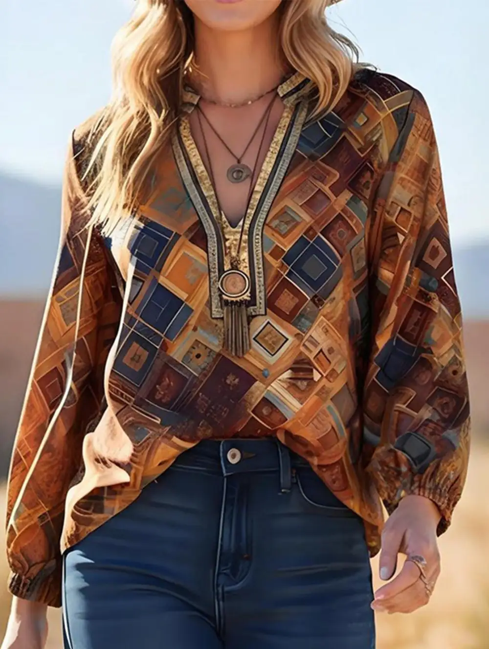 Bohemian Geometric Printed Top