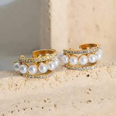 Pearl C Hoop Drop Earrings
