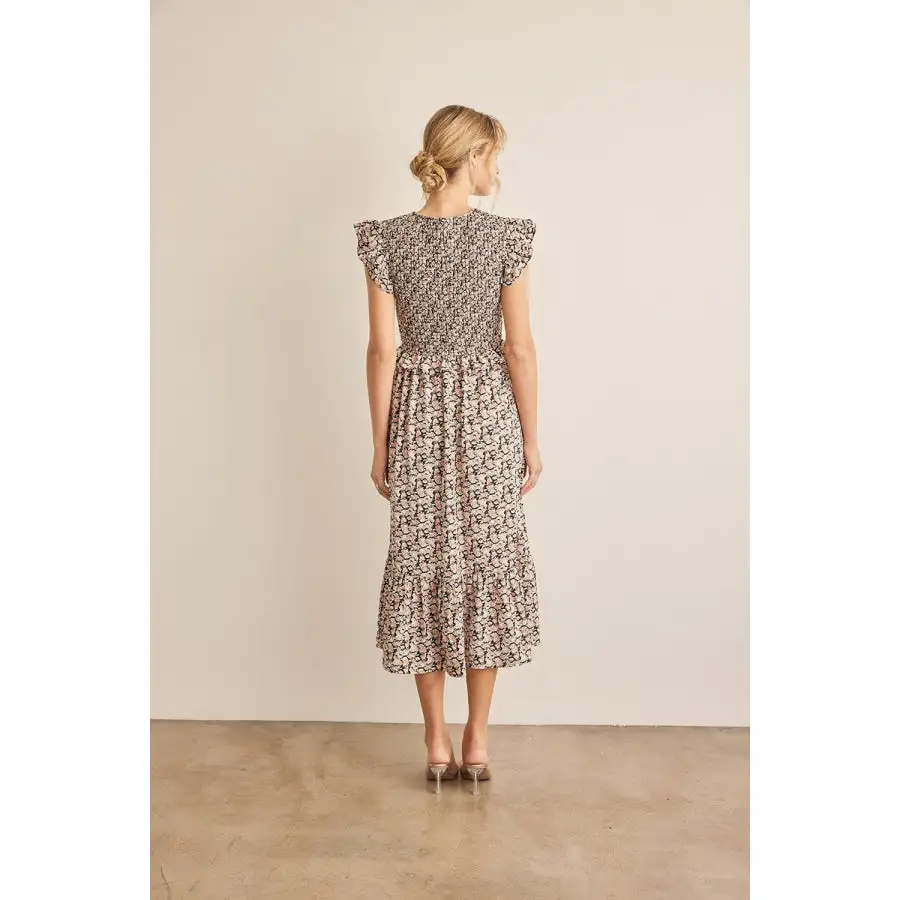 In February Smocked Ruffled Midi Dress