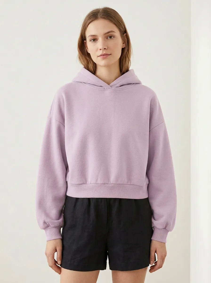 Women's Minimalist Dusty Pink Solid Color Embroidered Hoodie