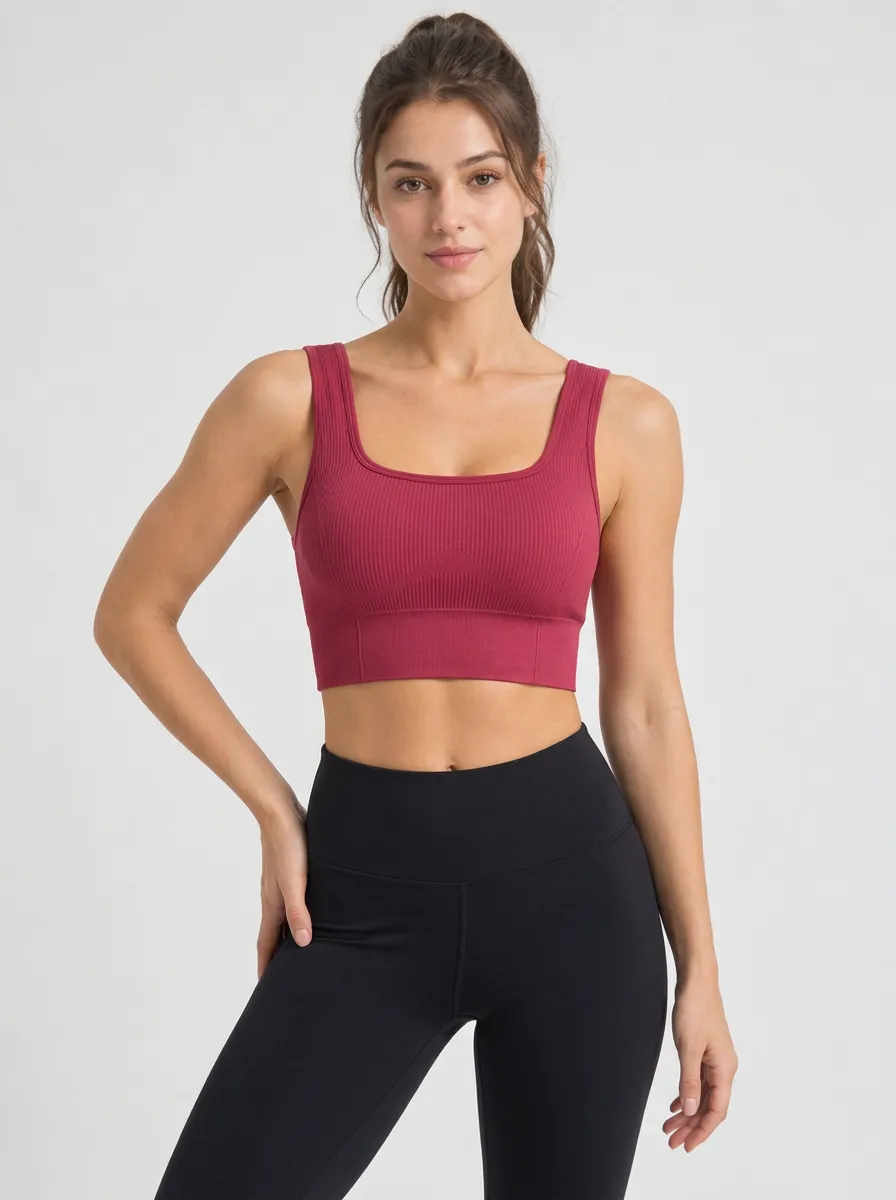 Women's Square Neck Ribbed Yoga Tank Style Bra