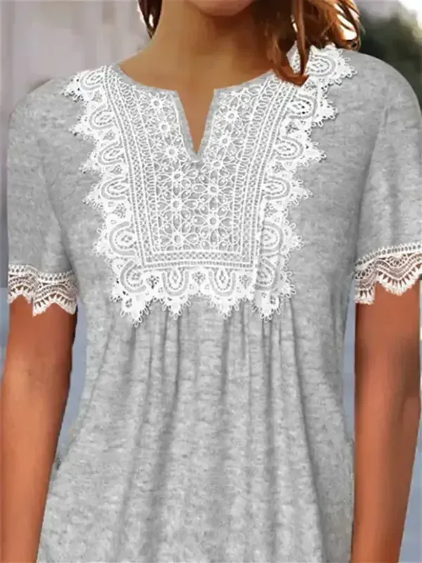Women's Lace Short Sleeve V-neck Top