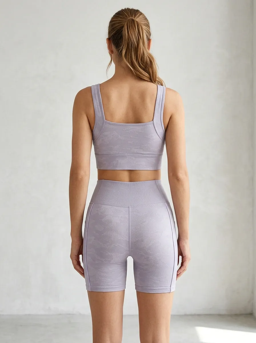 Dynamic Camo Pattern Activewear Women's Tank Top And Sports Shorts Set