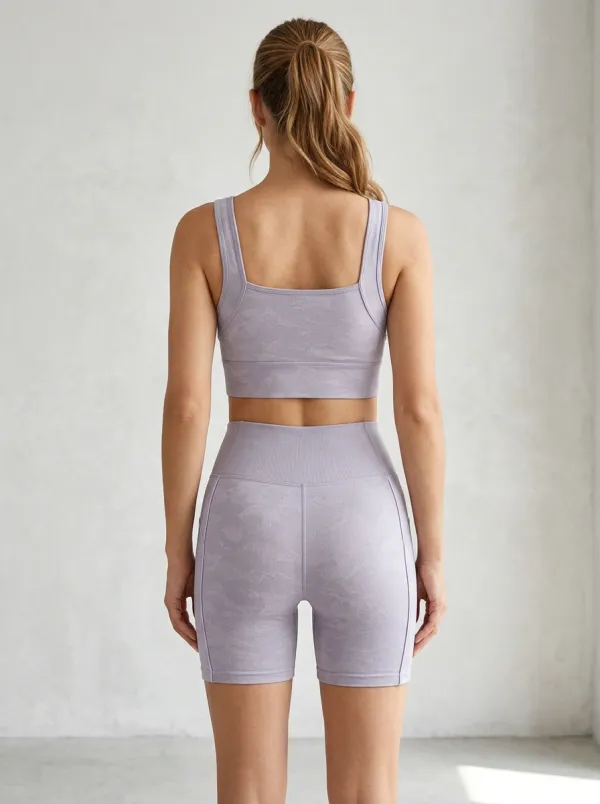 Dynamic Camo Pattern Activewear Women's Tank Top And Sports Shorts Set