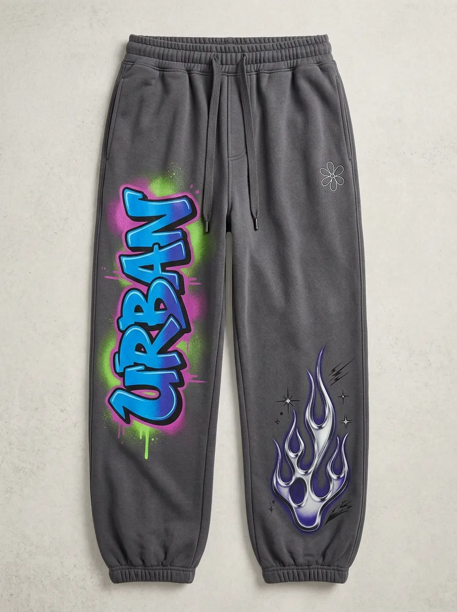Unisex Modern Streetwear Graffiti Flame Sweatpants