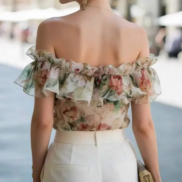 Printed Chiffon Off Shoulder Top