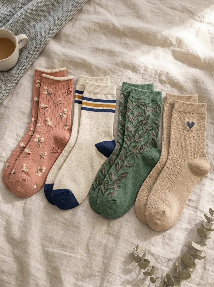 Women's Vintage Floral Striped Leaf Heart Printed Socks Set
