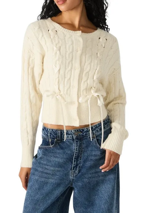 Cable Knit White Button Cardigan