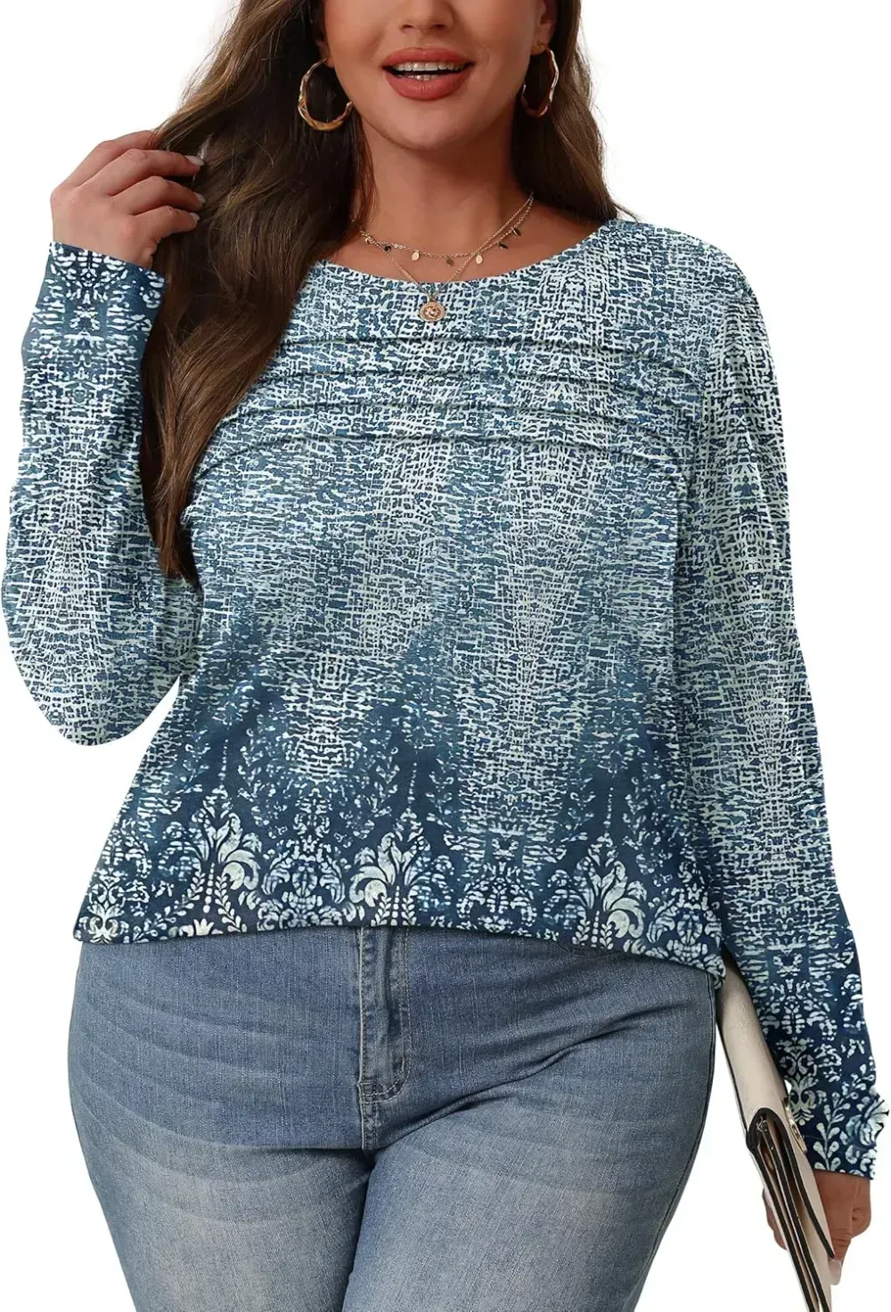OFEEFAN Long Sleeve Shirts for Women Fall Fashion 2024 Dressy Casual Blouses Trendy Pleated Tunic Tops for Leggings