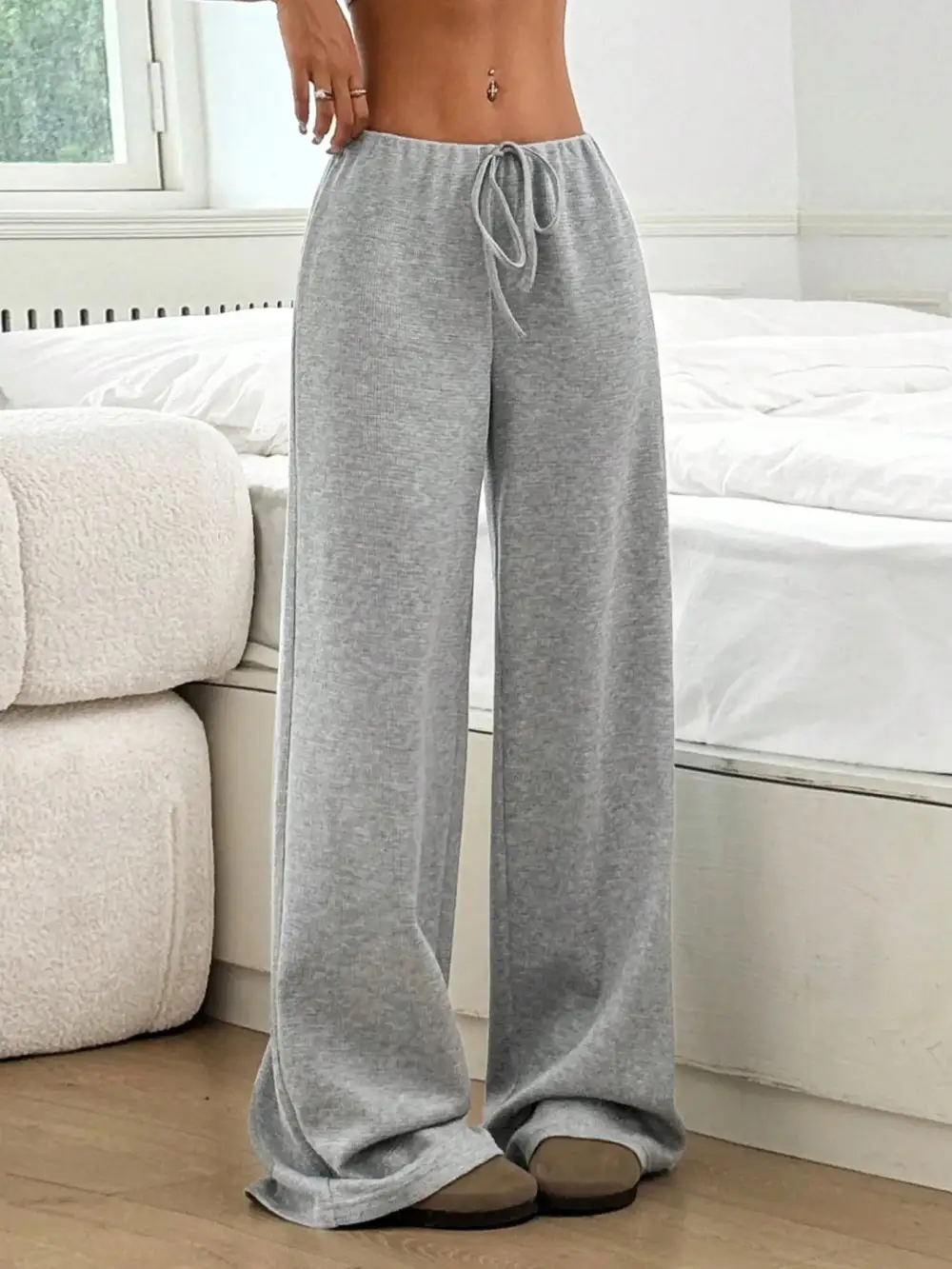 Relaxed Striped Wide Leg Drawstring Pants