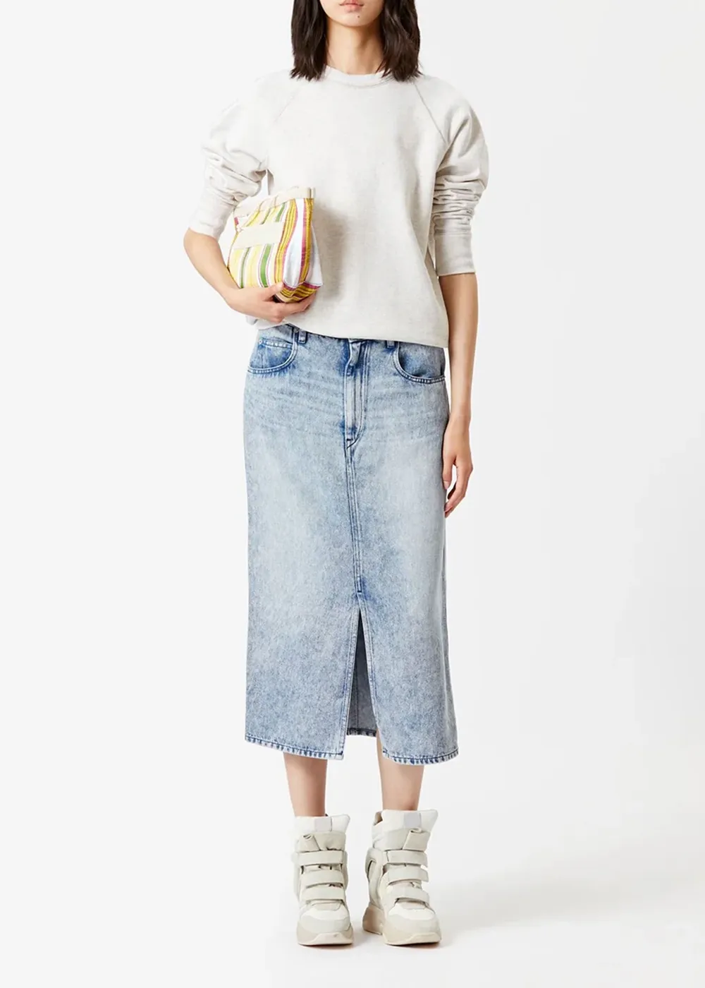 Slit Hem Midi Skirt