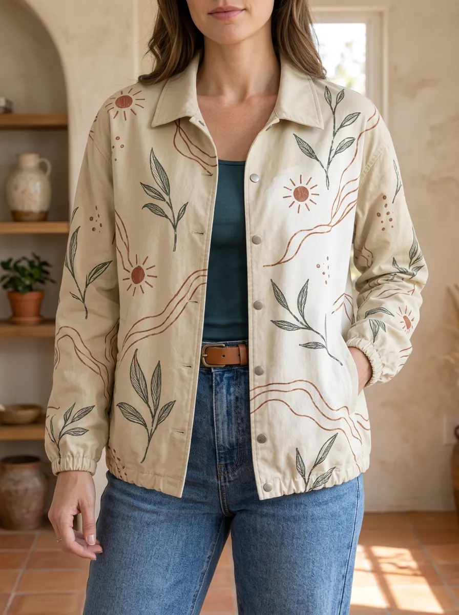 Women's Classic Boho Sun and Leaf Botanical Jacket
