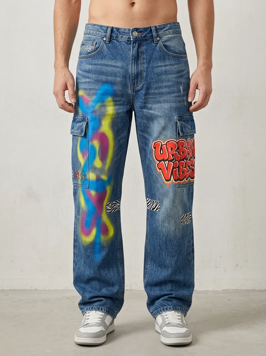 Men's Urban Vibes Graffiti Cargo Jeans
