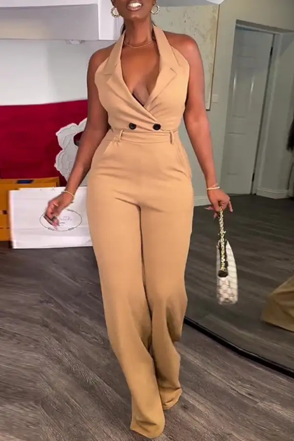 Halter Belted Sleeveless Jumpsuit