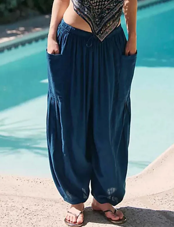 Elastic Waist String Tie Pocket Cozy Pants