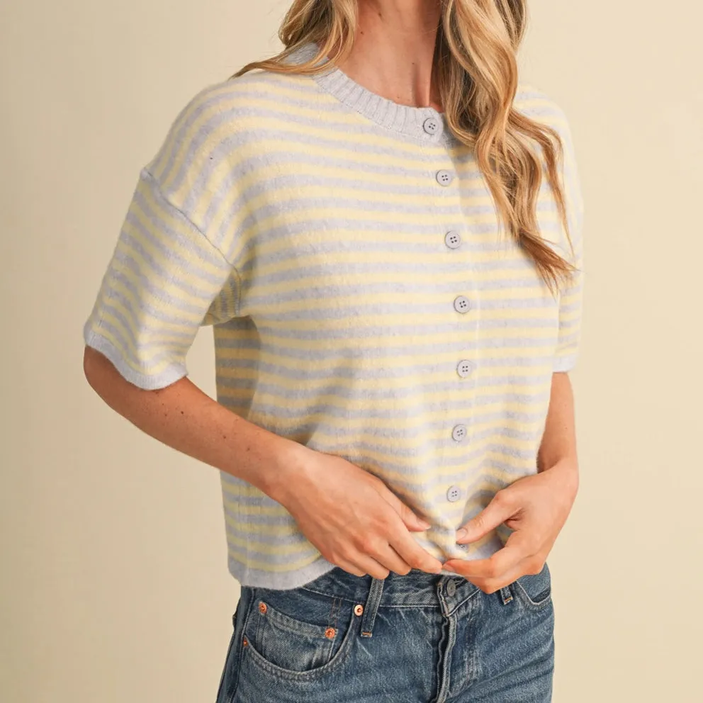 Striped Short Sleeve Cardigan