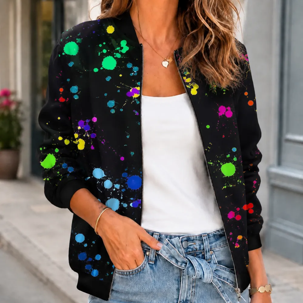Printed Ribbed Trim Jacket