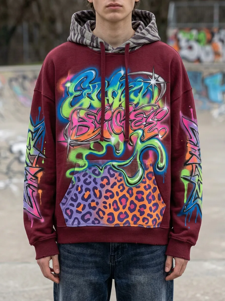 Unisex Graffiti Leopard Graphic Hoodie