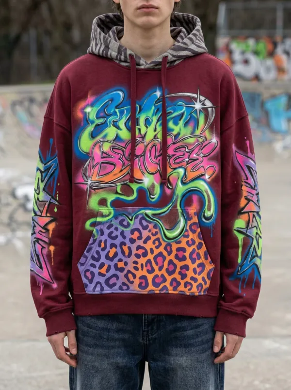 Unisex Graffiti Leopard Graphic Hoodie