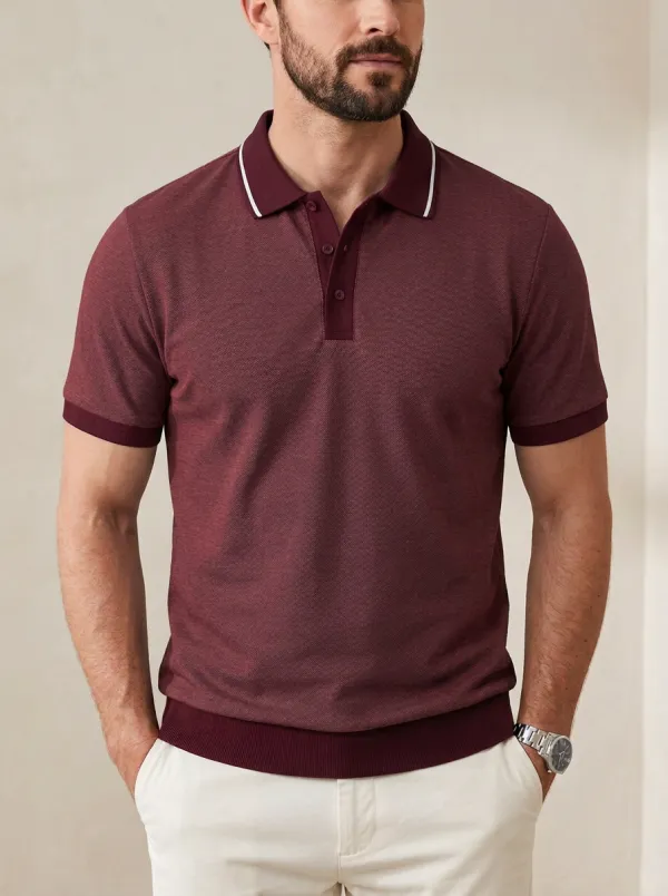 Men's Casual Business Contrast Trim Textured Polo Shirt