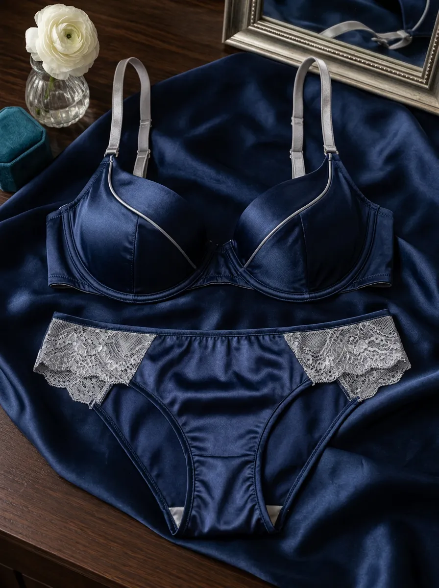 Women's Satin Lace Trimmed Satin Satin Look Lingerie Set