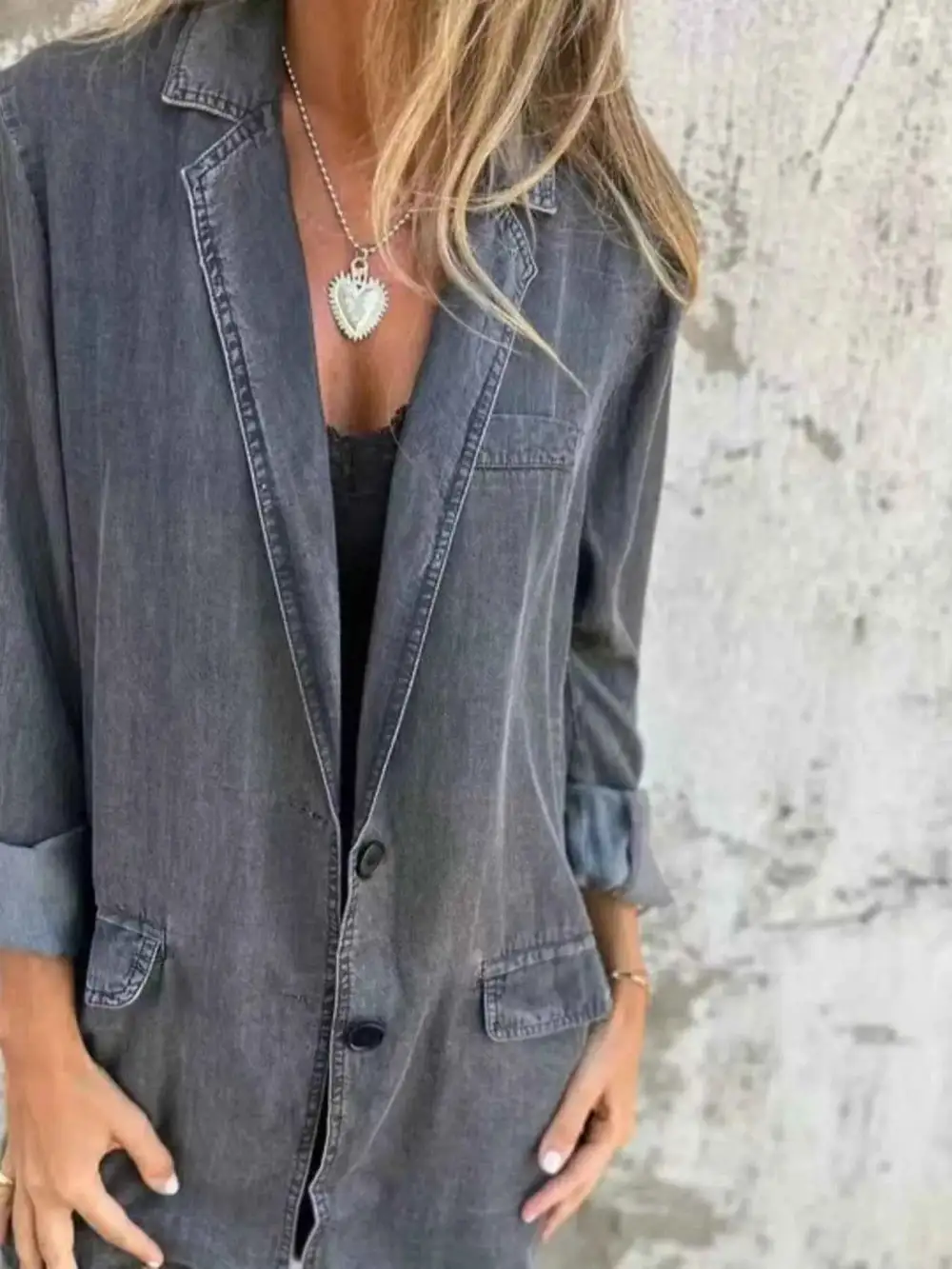 Plus Size Button Down Denim Blazer