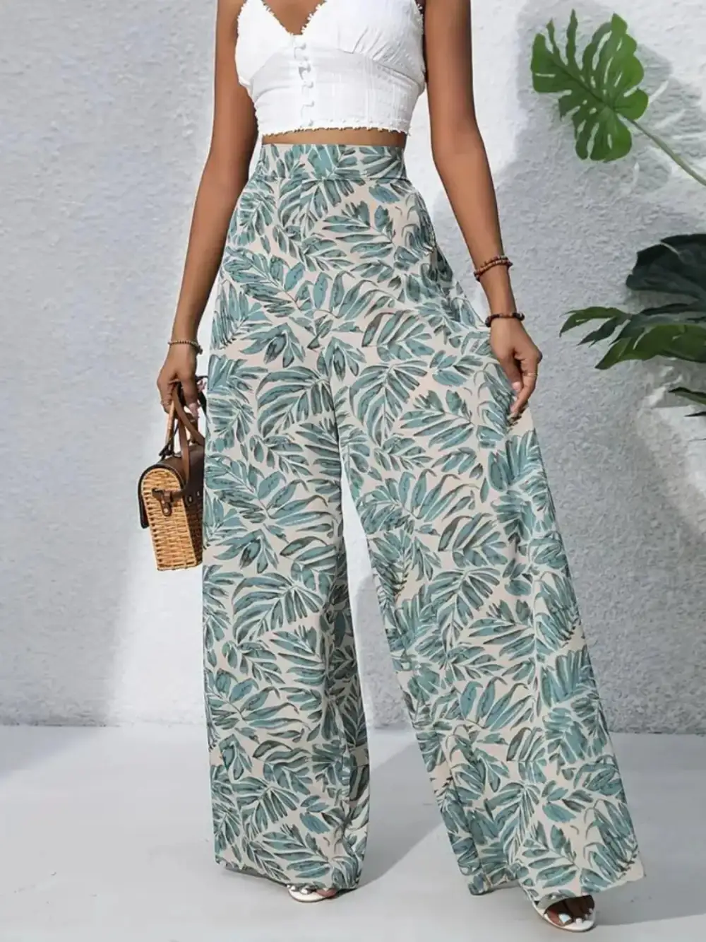 Wide Leg High Waist Printed Casual Pants