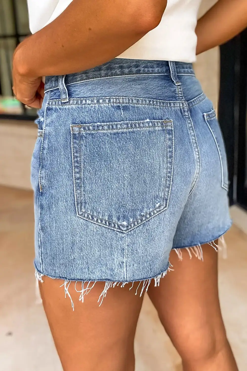 Acid Wash Raw Hem Denim Shorts