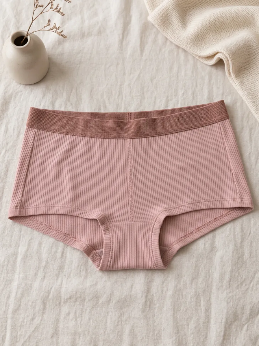 Women's Minimalist Dusty Pink Ribbed Cotton Printed Panties