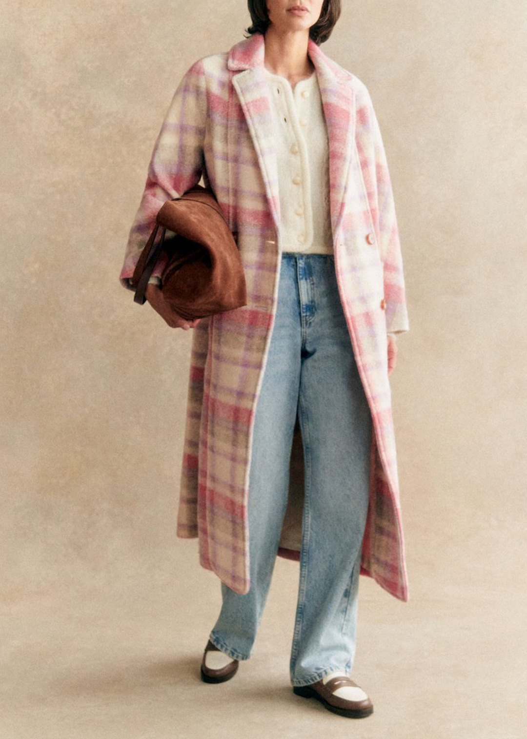 Loose Check Long Coat