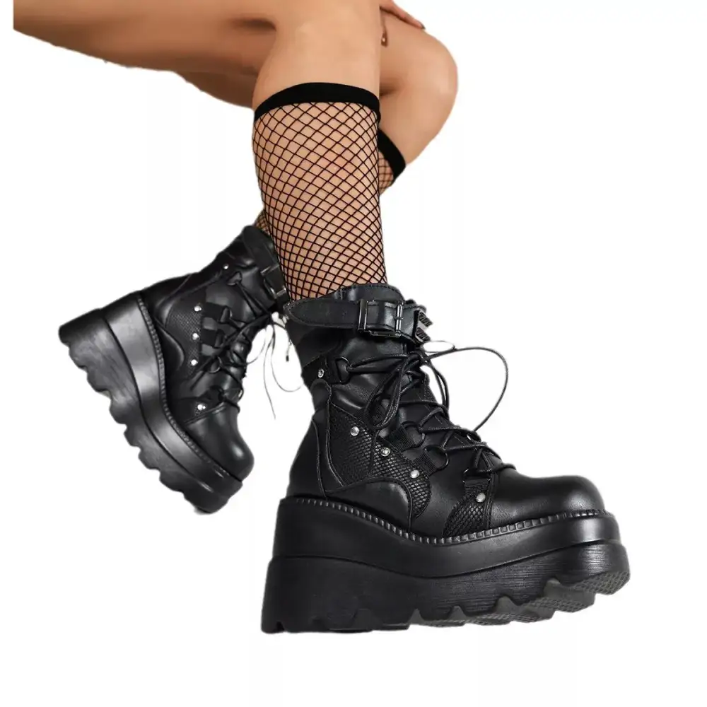 Lace-Up Platform Wedge Boots