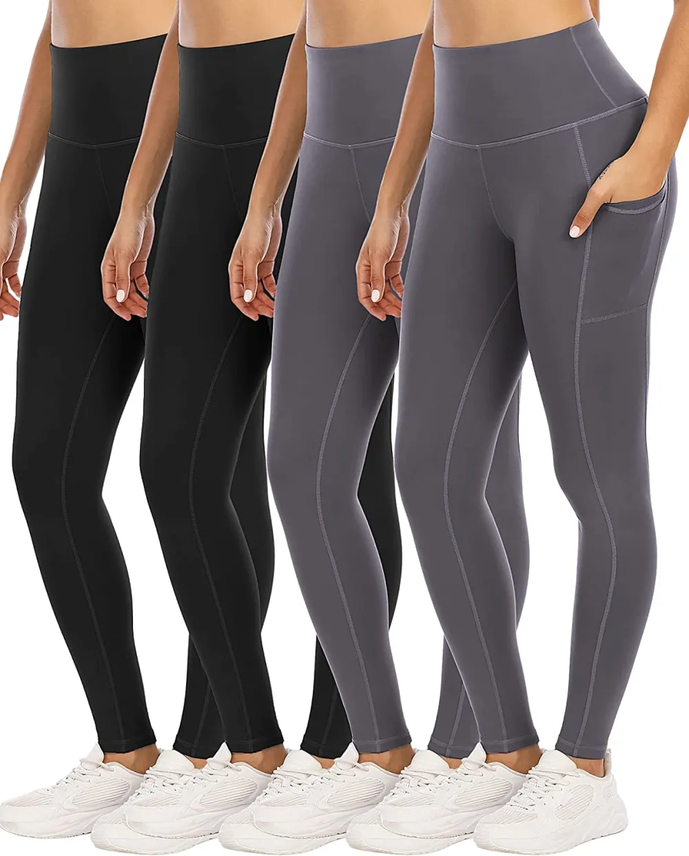 YOUNGCHARM 4 Pack Leggings with Pockets for Women,High Waist Tummy Control Workout Yoga Pants
