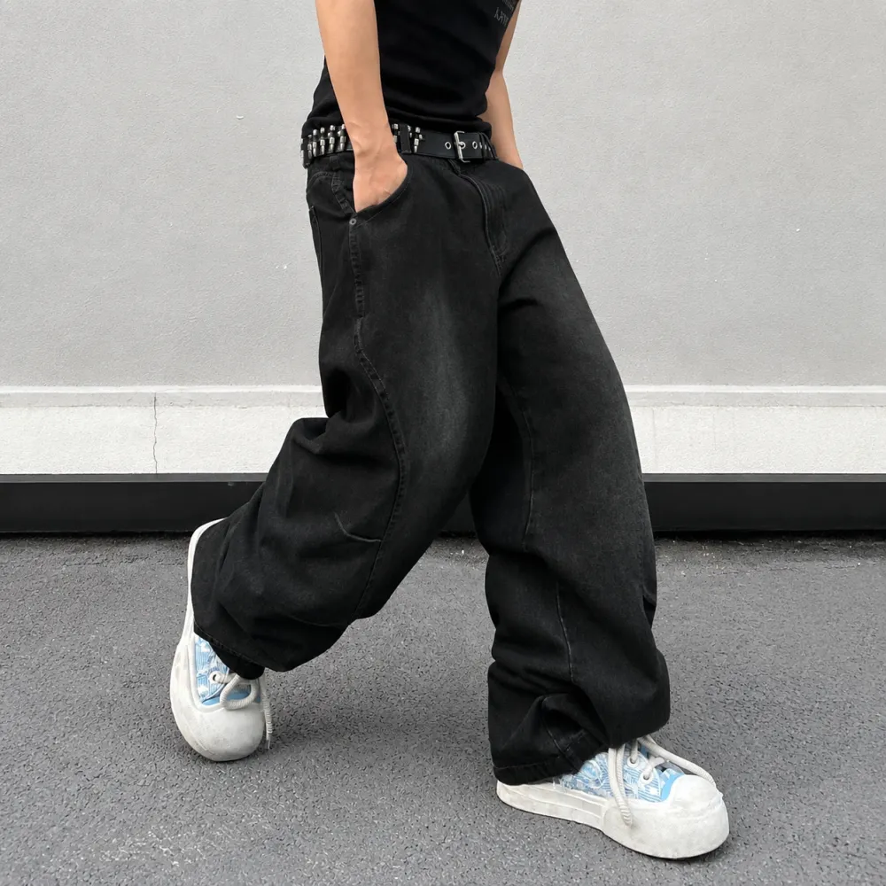 Distressed Wide-Leg Jeans