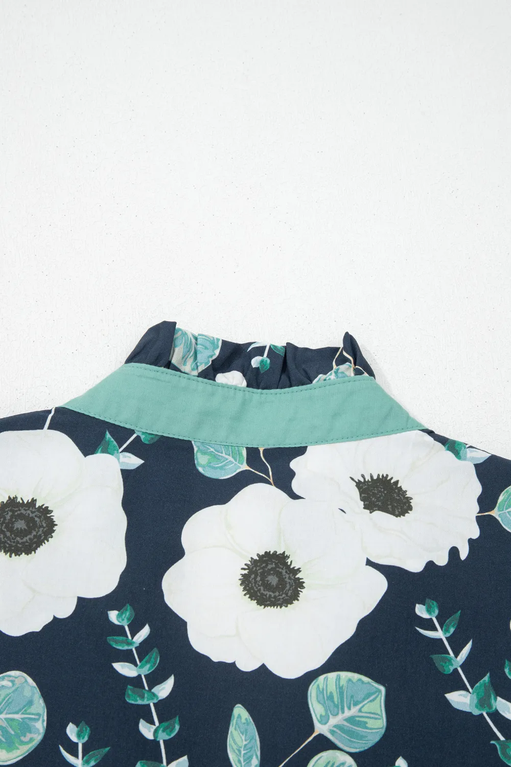 Blue Floral Print Striped Patchwork Blouse