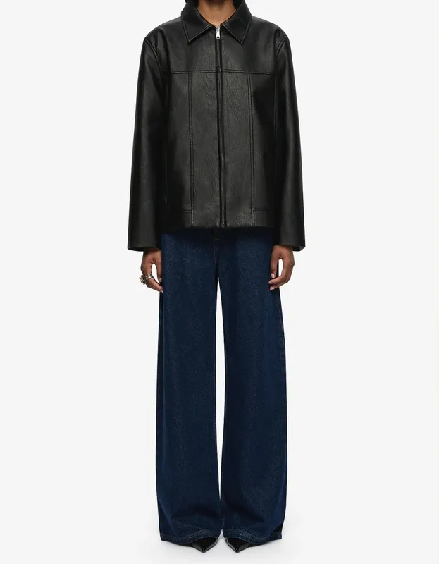 Black Oversized Faux Leather Jacket