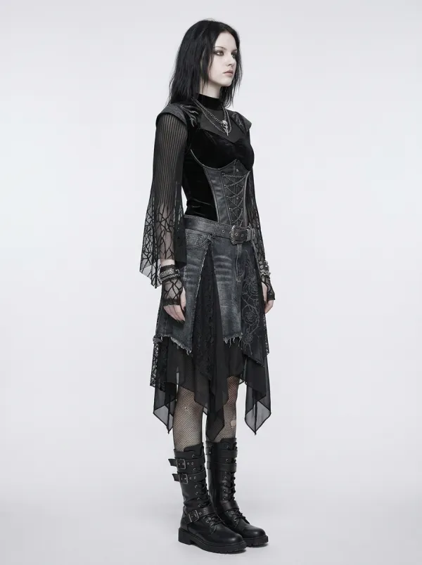 Women's Gothic Punk Rose Lace Printed Top