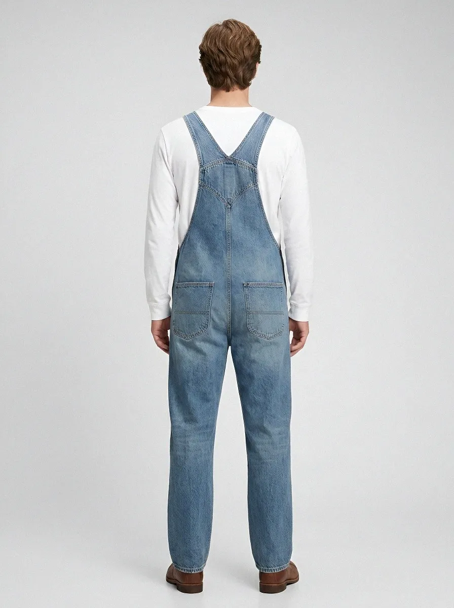 Men's Bib Washed Denim Bib Overalls