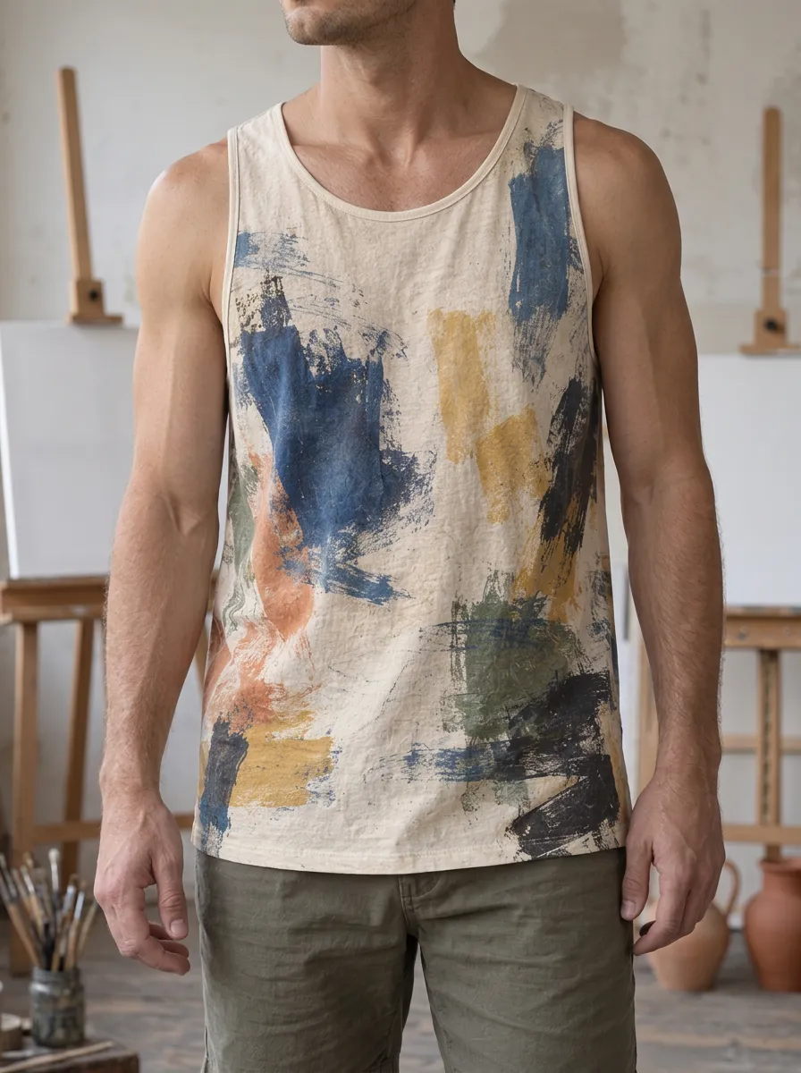 Men's Abstract Art Brushstroke Tank Top