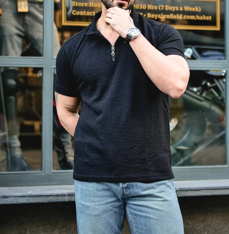 Black Slim-Fit Long Sleeve Henley Shirt