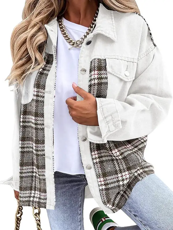 Button-Down Lapel-Collar Collared Denim Jacket