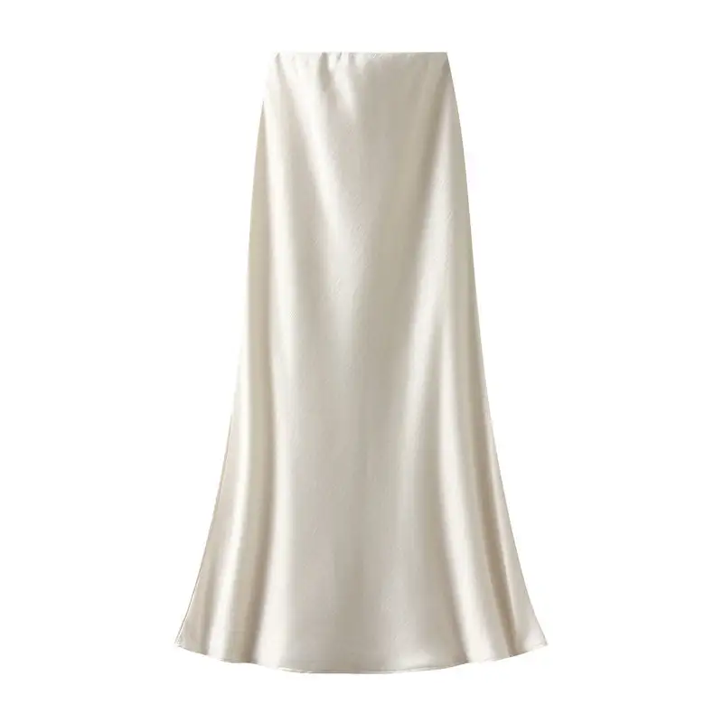Pleated Satin High Waist Mermaid Midi Skirt