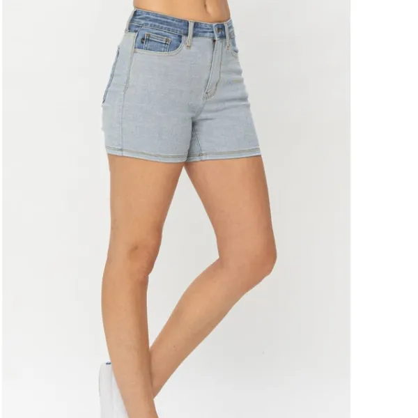 Plus Size Color-Block Denim Shorts