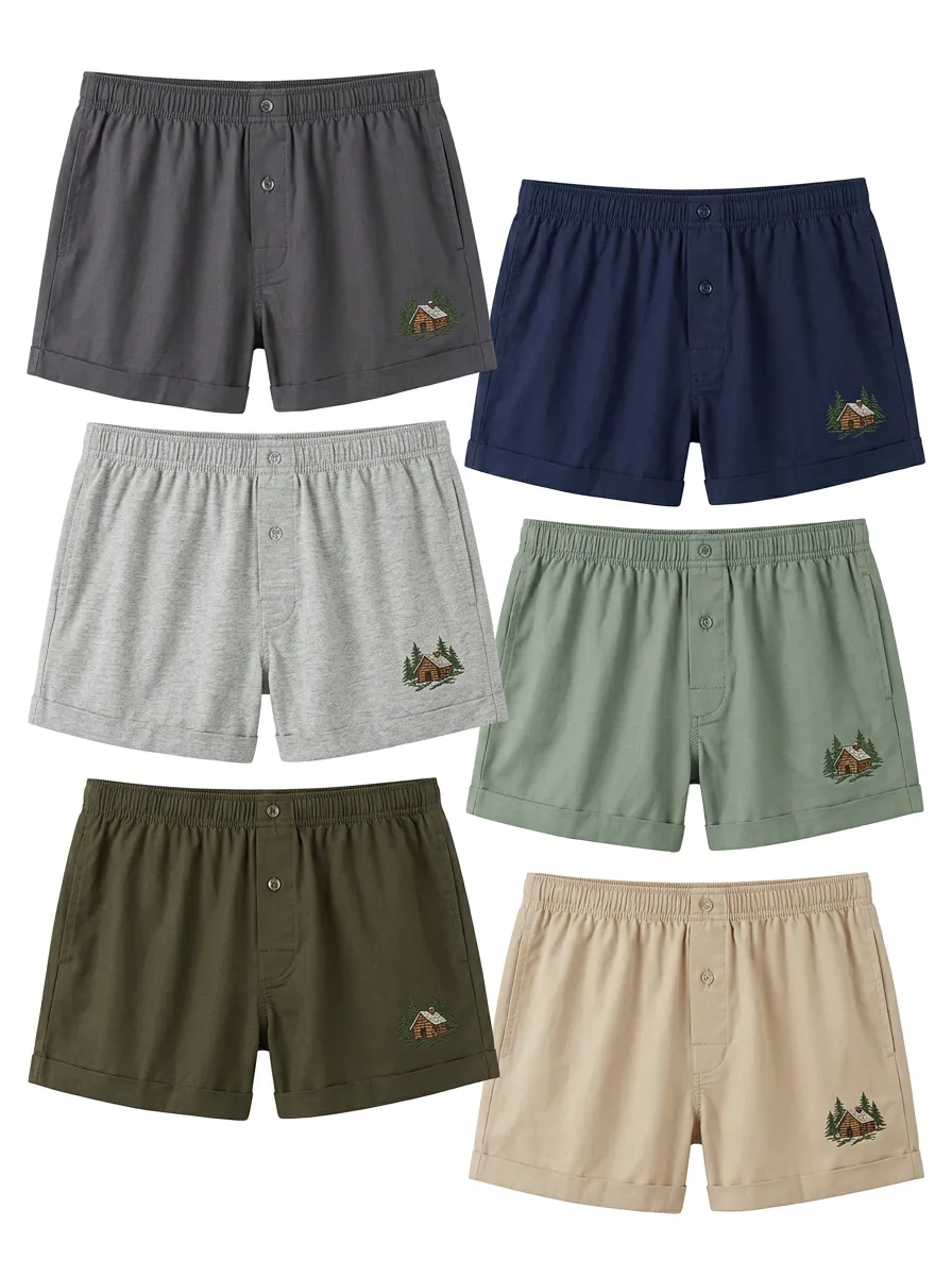 Men's Cabin Embroidered Cuffed Lounge Boxer Shorts Set