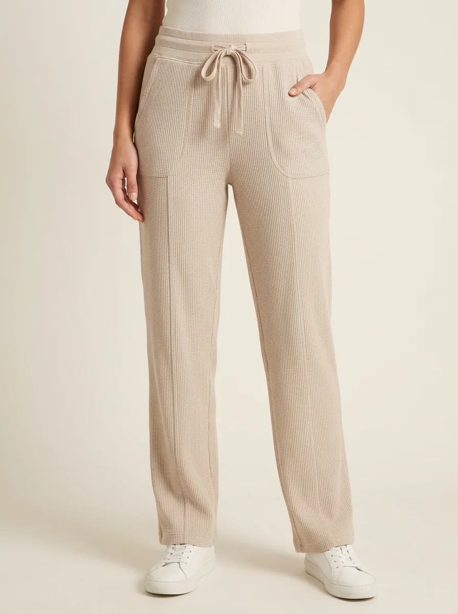 Women's Casual Lounge Waffle Knit Drawstring Jogger Pants