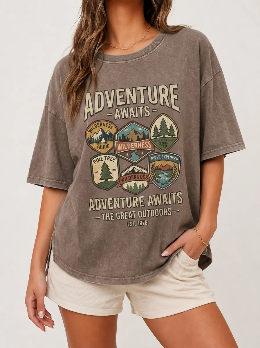 Women's Adventure Outdoors Wilderness Badge Printed T-shirt